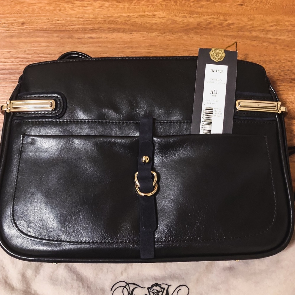 Navy Blue Leather Shoulder Bag